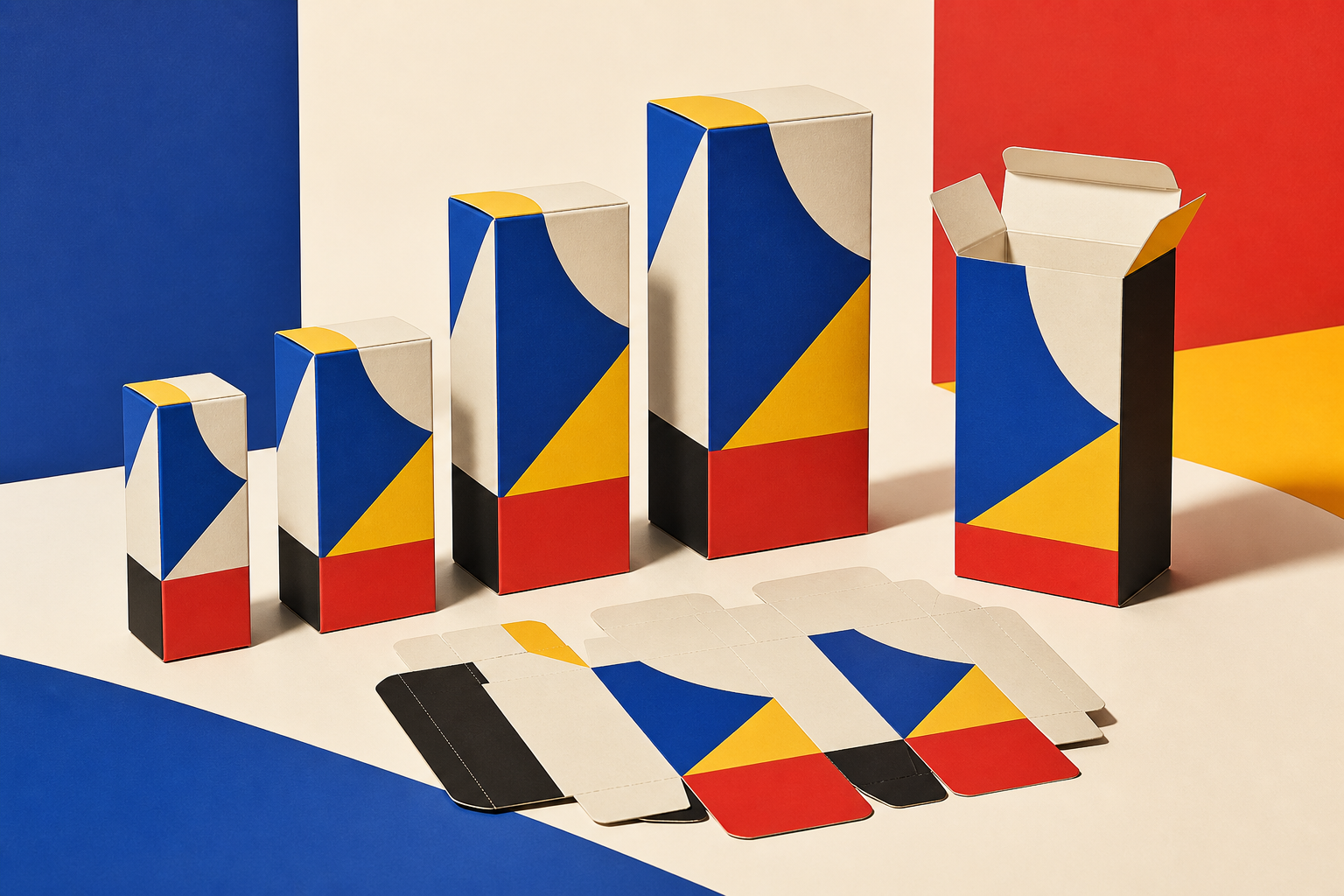 Fictional custom packaging prototypes representing FOLD / F2 CARTON