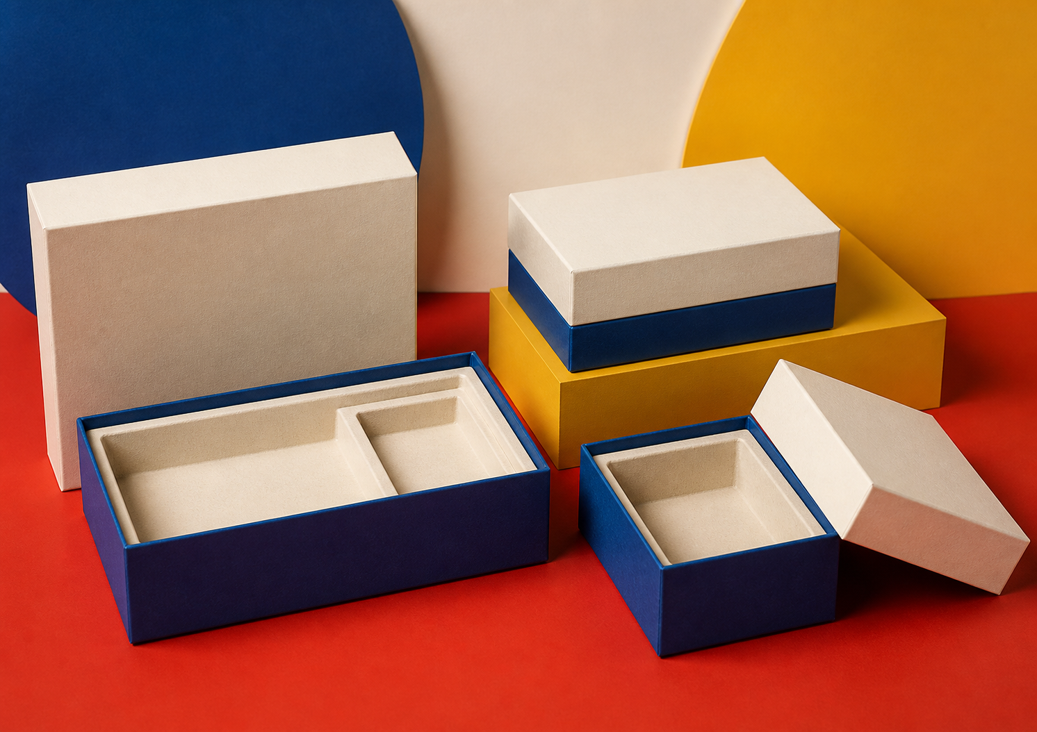 Fictional custom packaging prototypes representing PRESENT / R3