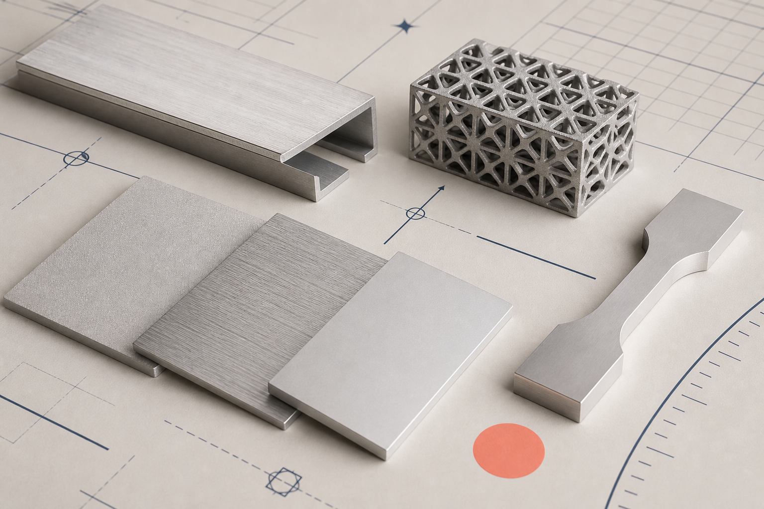 Fictional Lightweight alloys engineering material specimens