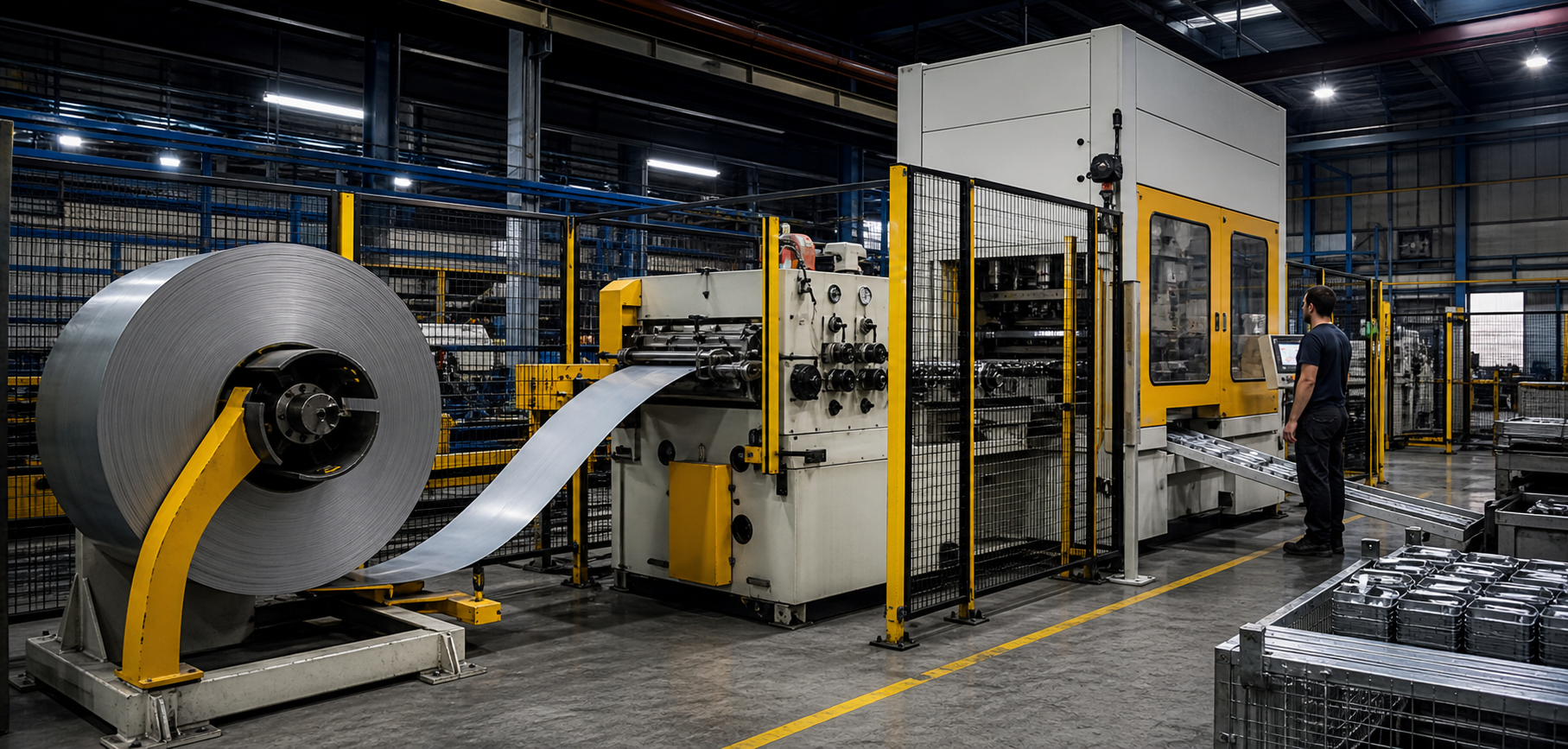 Fictional coil-fed forming process with guarded equipment and safe operator position
